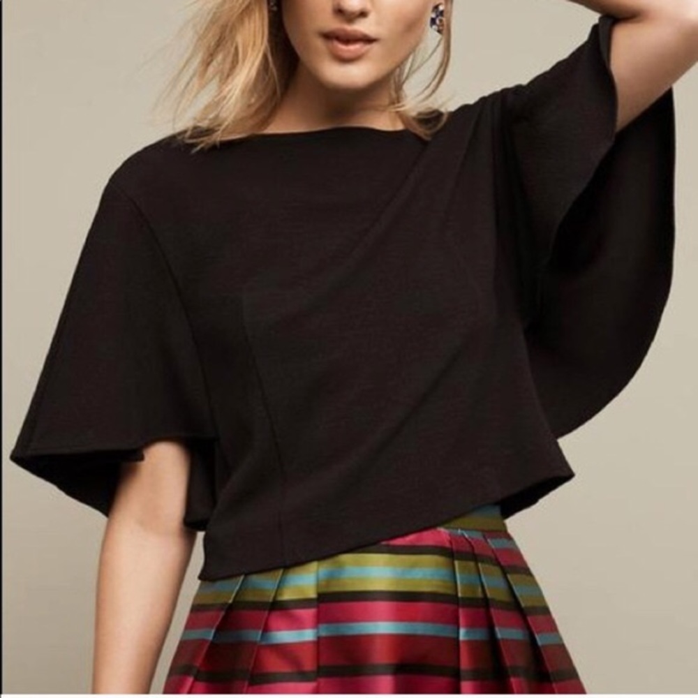 NWT Anthropologie Black Cape Sleeve Crop Top